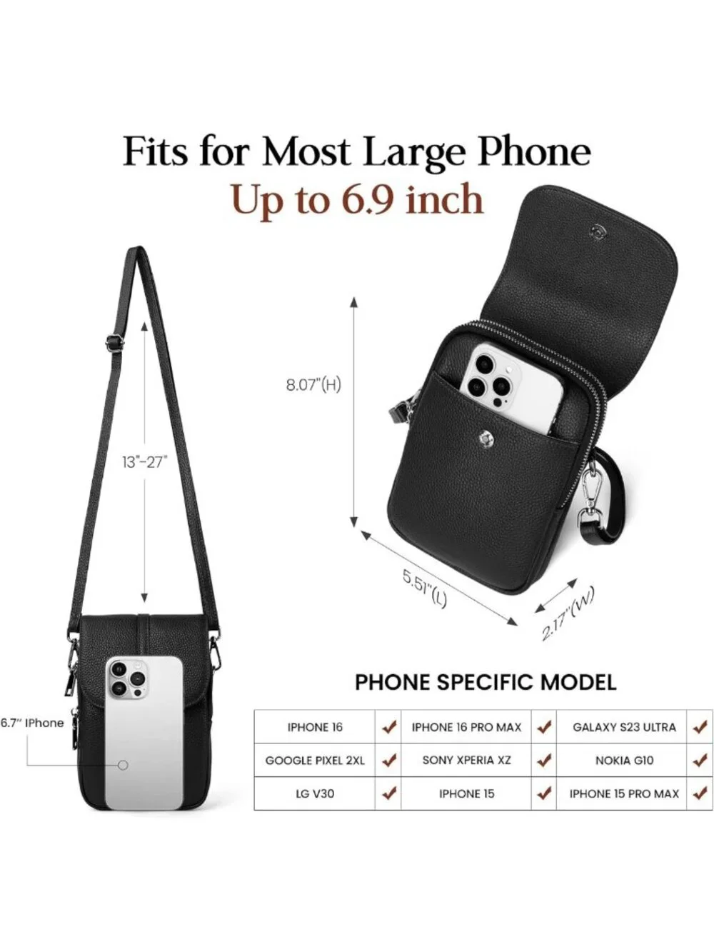 Genuine Leather Small Crossbody Bag for Women | RFID Blocking, Multi Pocket